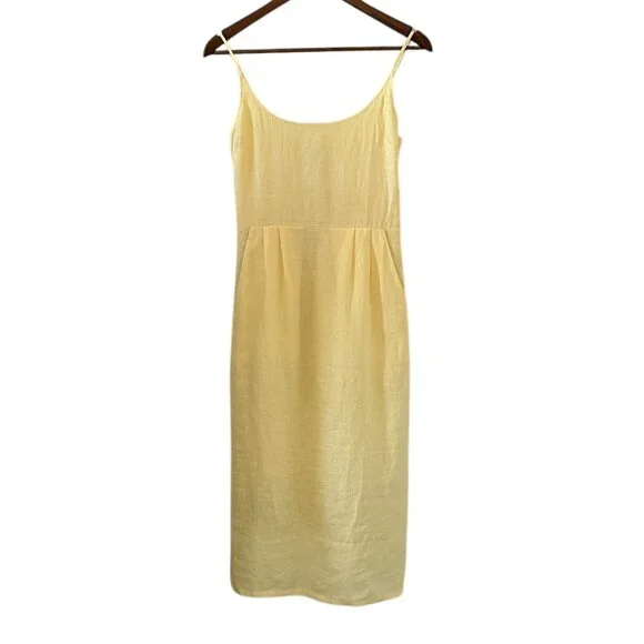 Quince | Dresses | Quince Linen Scoop Neck Midi Dress In Soft Yellow Size  Xs | Poshmark